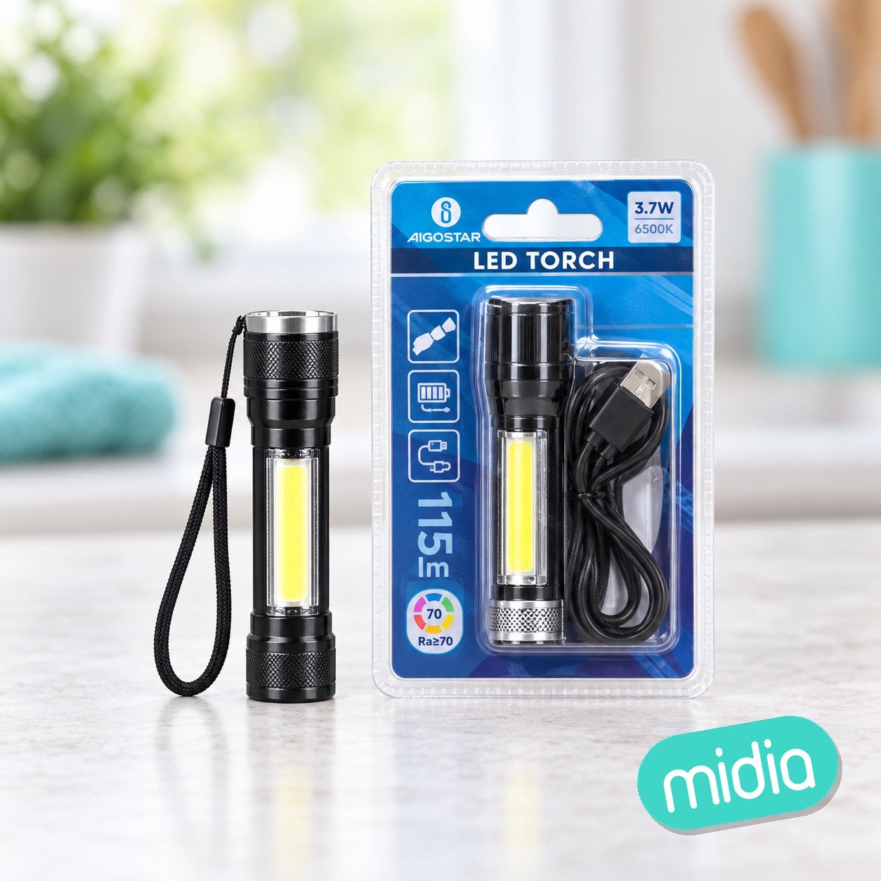 Linterna con luz lateral foco ajustable recargable