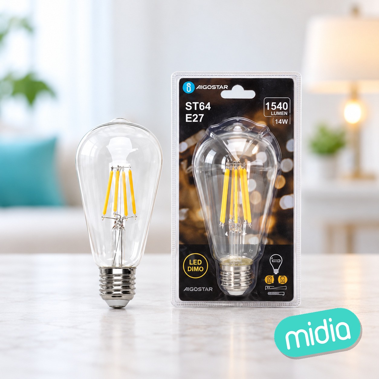 Bombilla de filamento LED (transparente) ST64 E27 14W