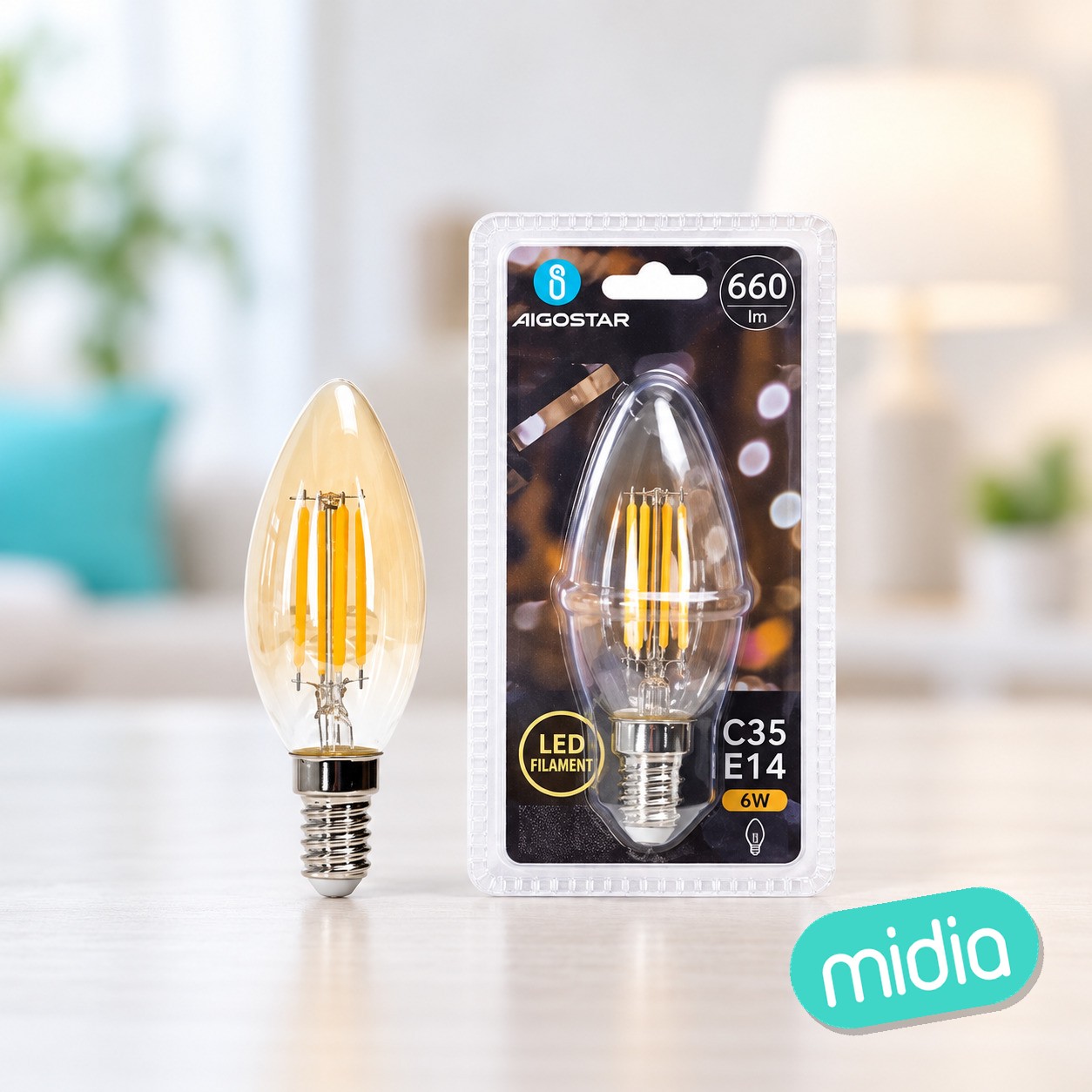 Bombilla de filamento LED-C35-E14-Dorado-6W-2200K-660 lm