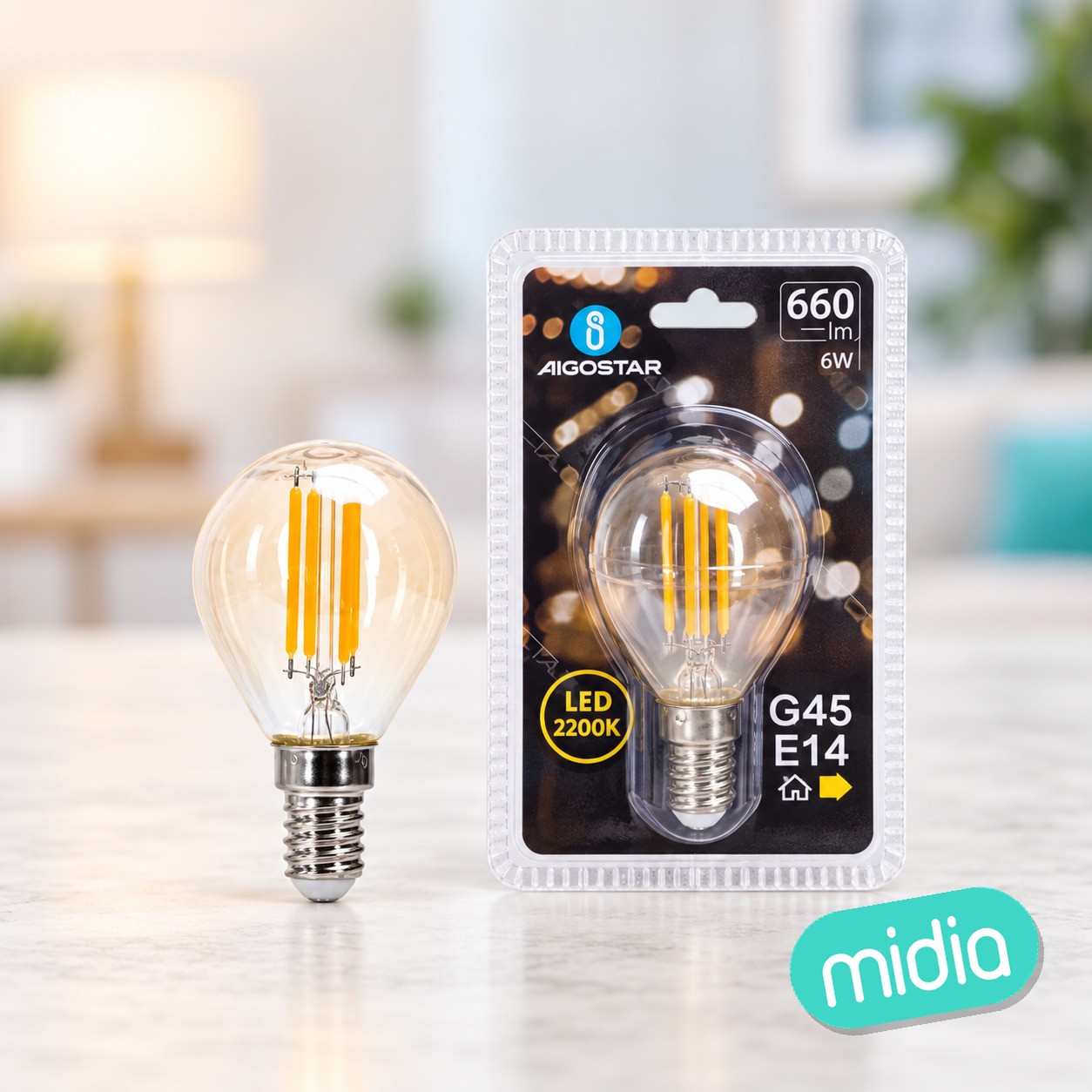 Bombilla de filamento LED (ámbar) G45 E14 6W