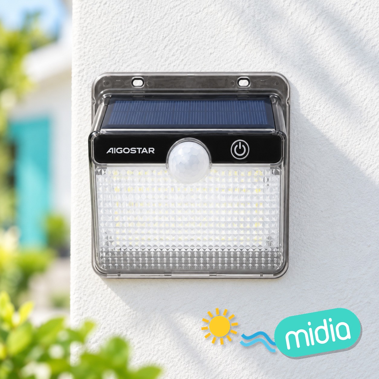 Aplique solar LED con sensor, rejilla de cristal, una cara, 6500K