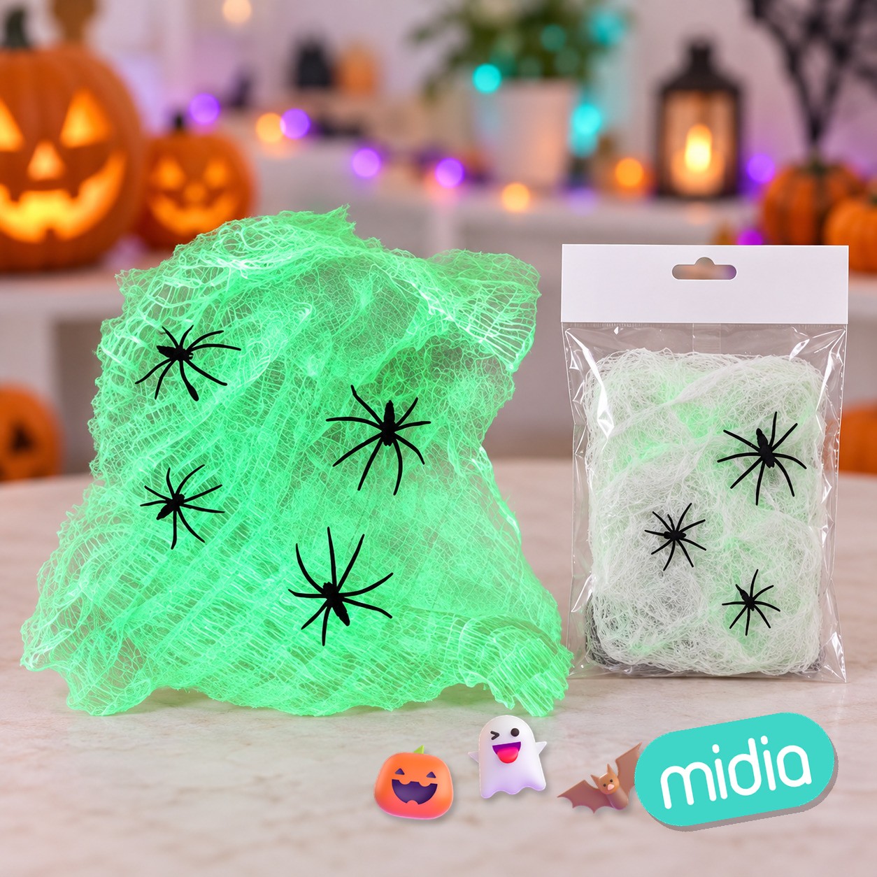 Telaraña fluorescente 40g bl con 4 arañas