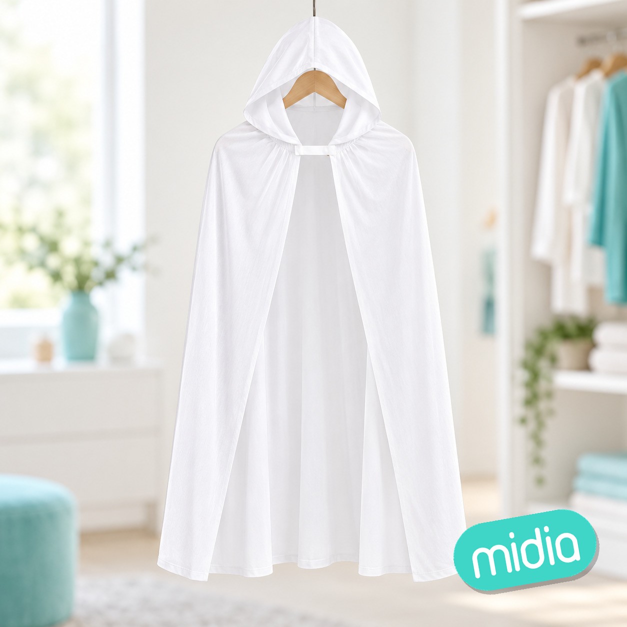 Capa 140cm terciopelo capucha blanca