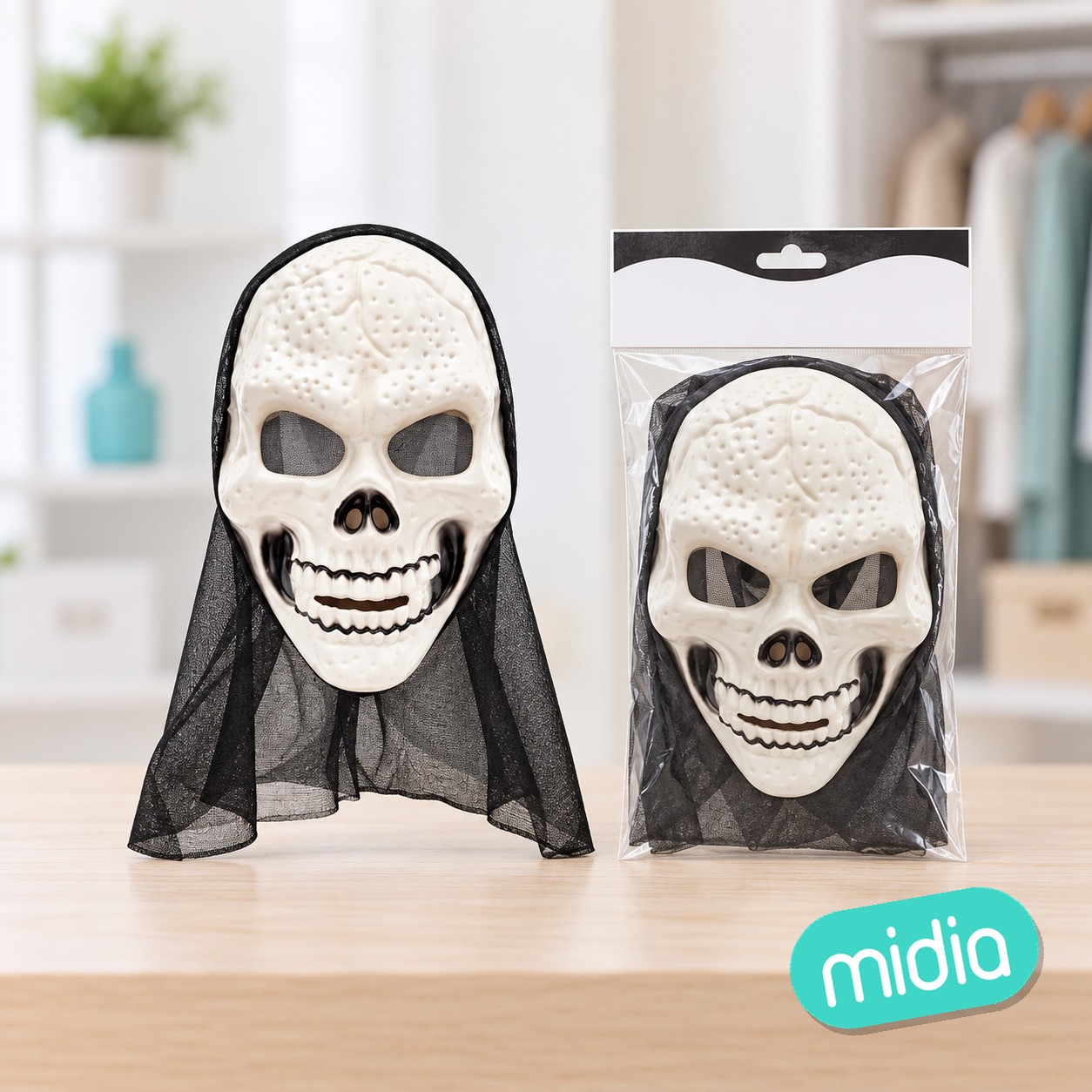 Mascara skull blanca tela