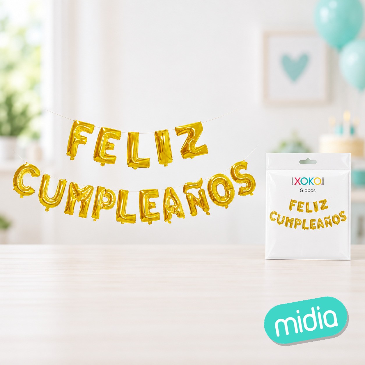 Pack globos mylar feliz cumpleaños oro