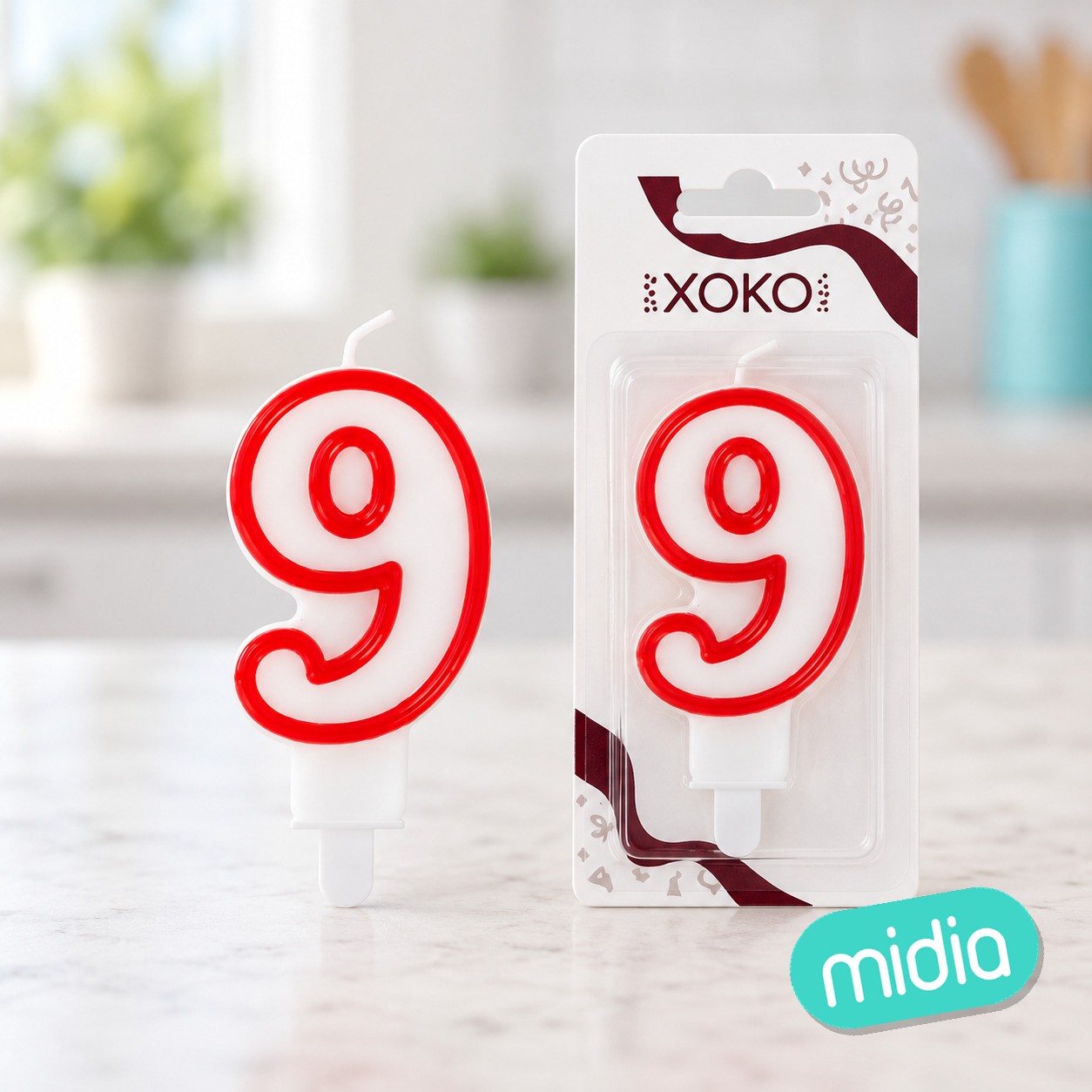 Vela 6cm borde rojo 9