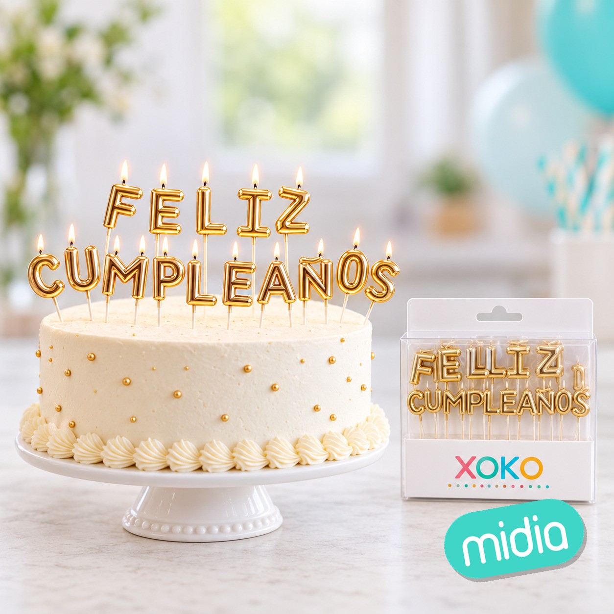 Velas letras feliz cumple oro