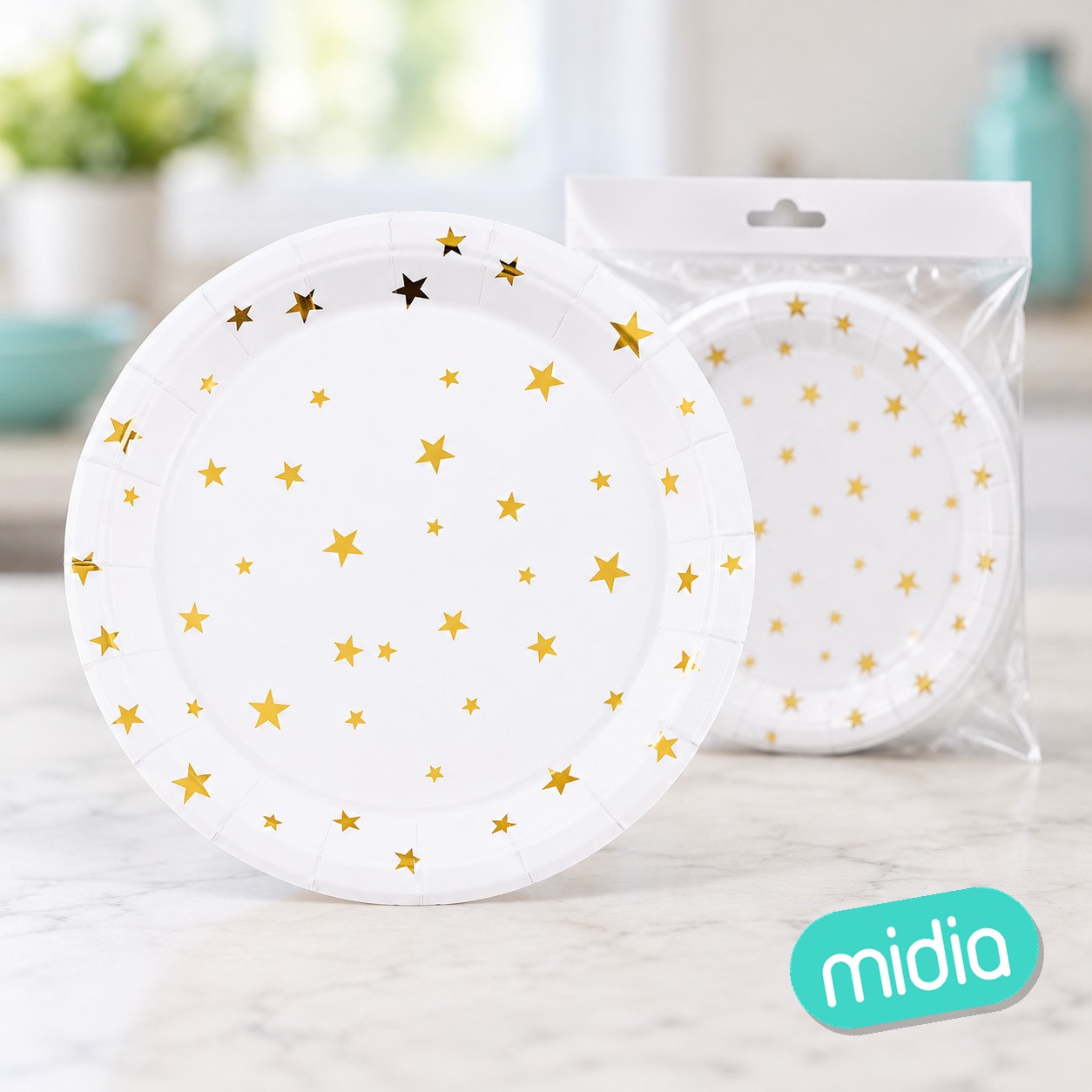 Plato 7"/18cm gold star 6pc