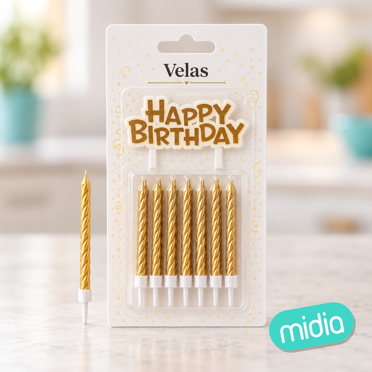 Vela 6cm 16pc con bandera happy bday
