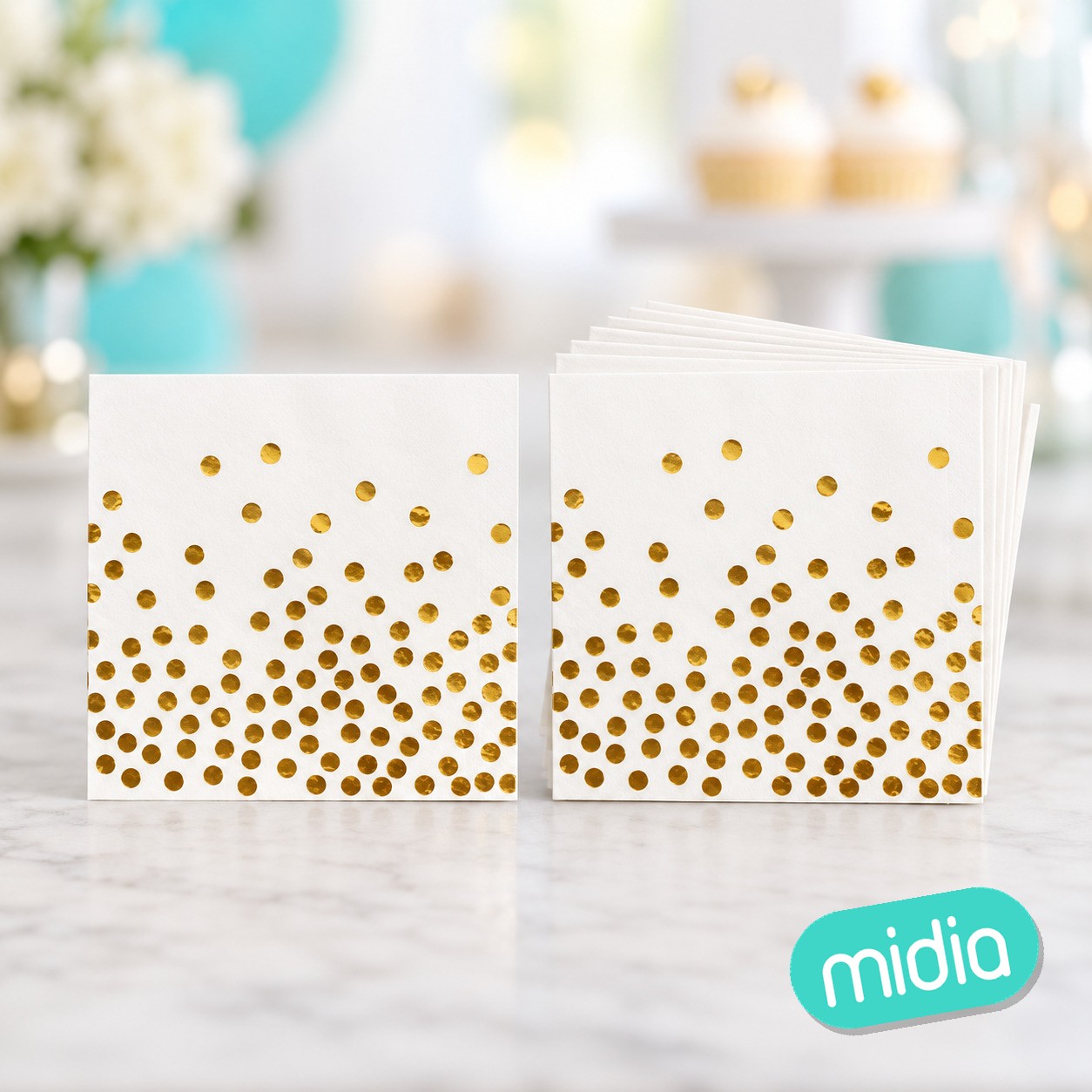 Servilleta blanco lunar oro 12pc