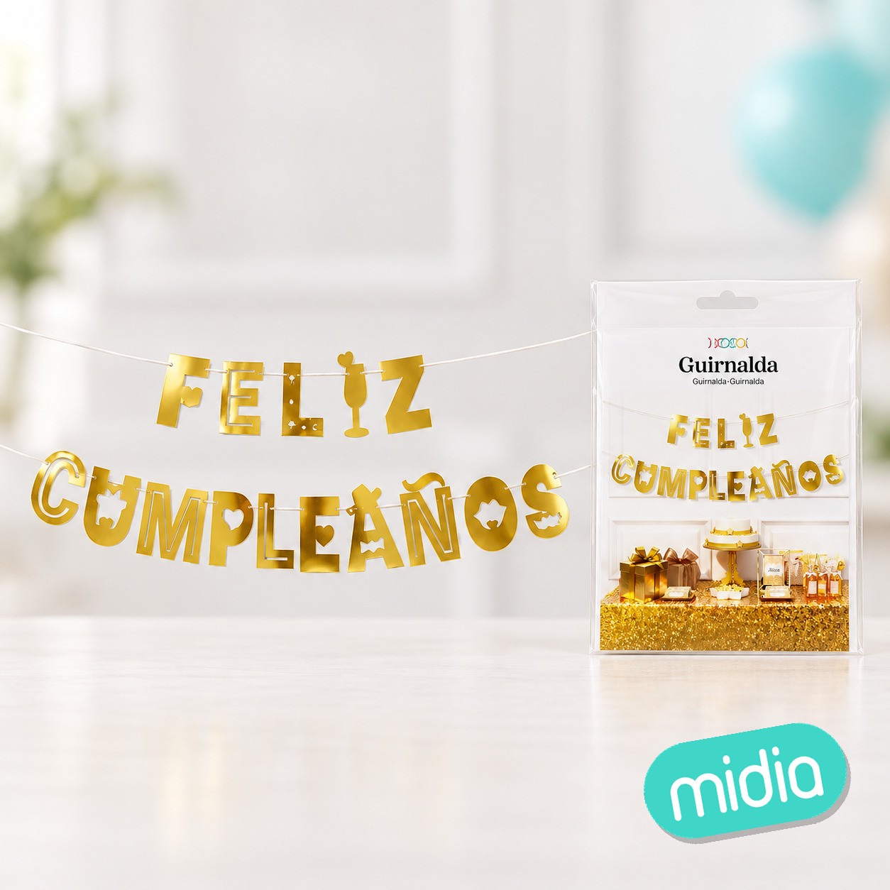 Guirnalda feliz cumpleaños oro