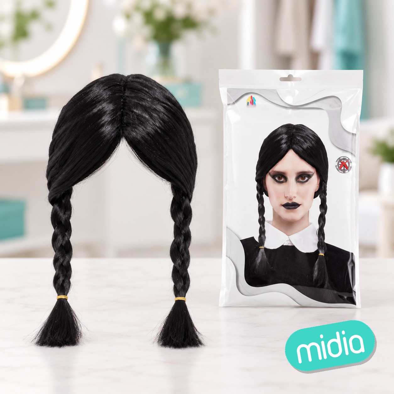 Peluca dos trenzas negra