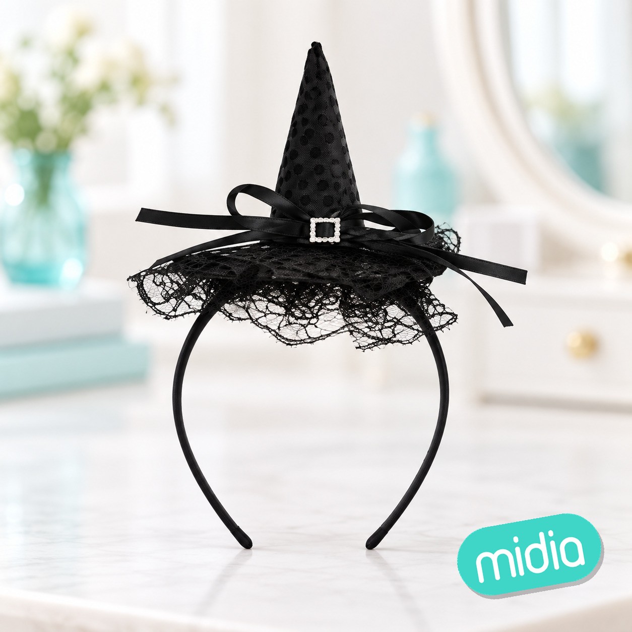 Diadema bruja lentejuela negra