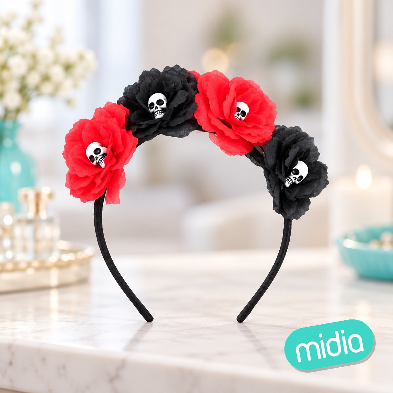 Diadema rosa con calavera