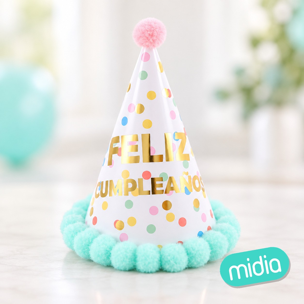 Gorro feliz cumple pompones azul