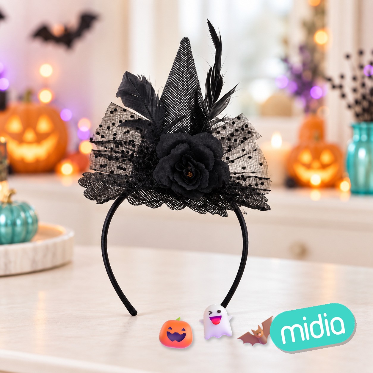 Diadema bruja con rosa