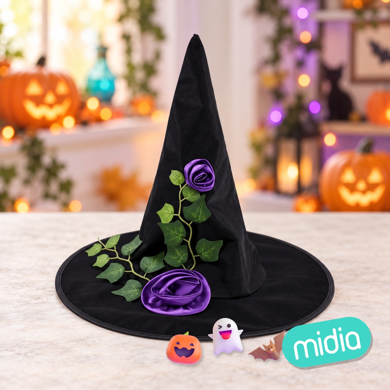 Sombrero de bruja con flor