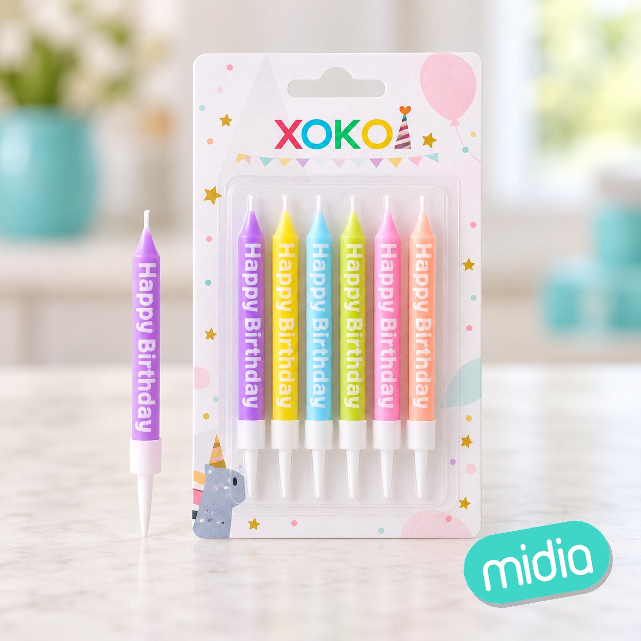 Vela happy bday 10cm 6pc pastel