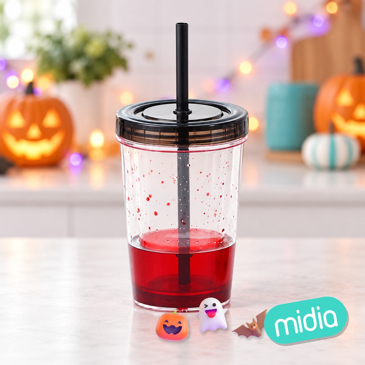 Vaso doble fondo pajita sangre falsa 310 ml