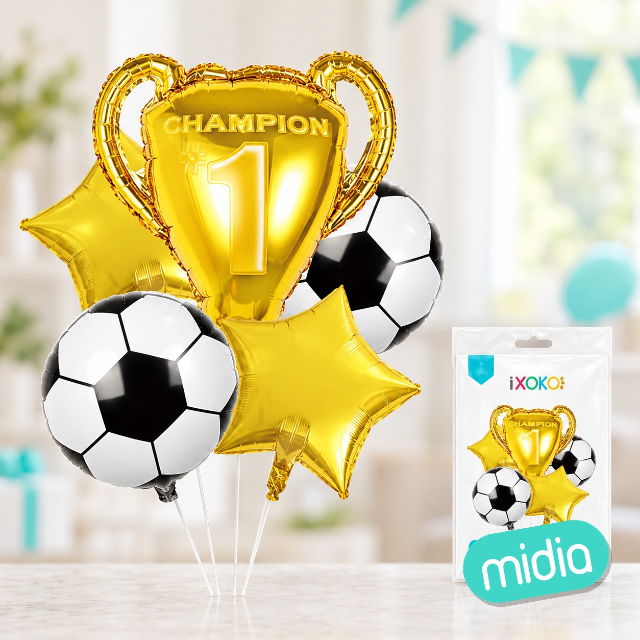 Set globo mylar futbol 5pcs