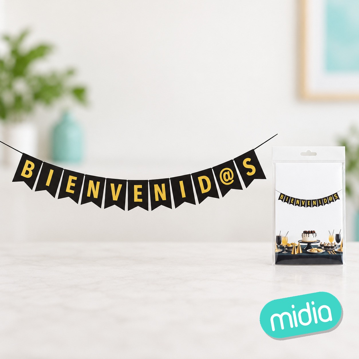 Banderines bienvenidos oro negro 3m