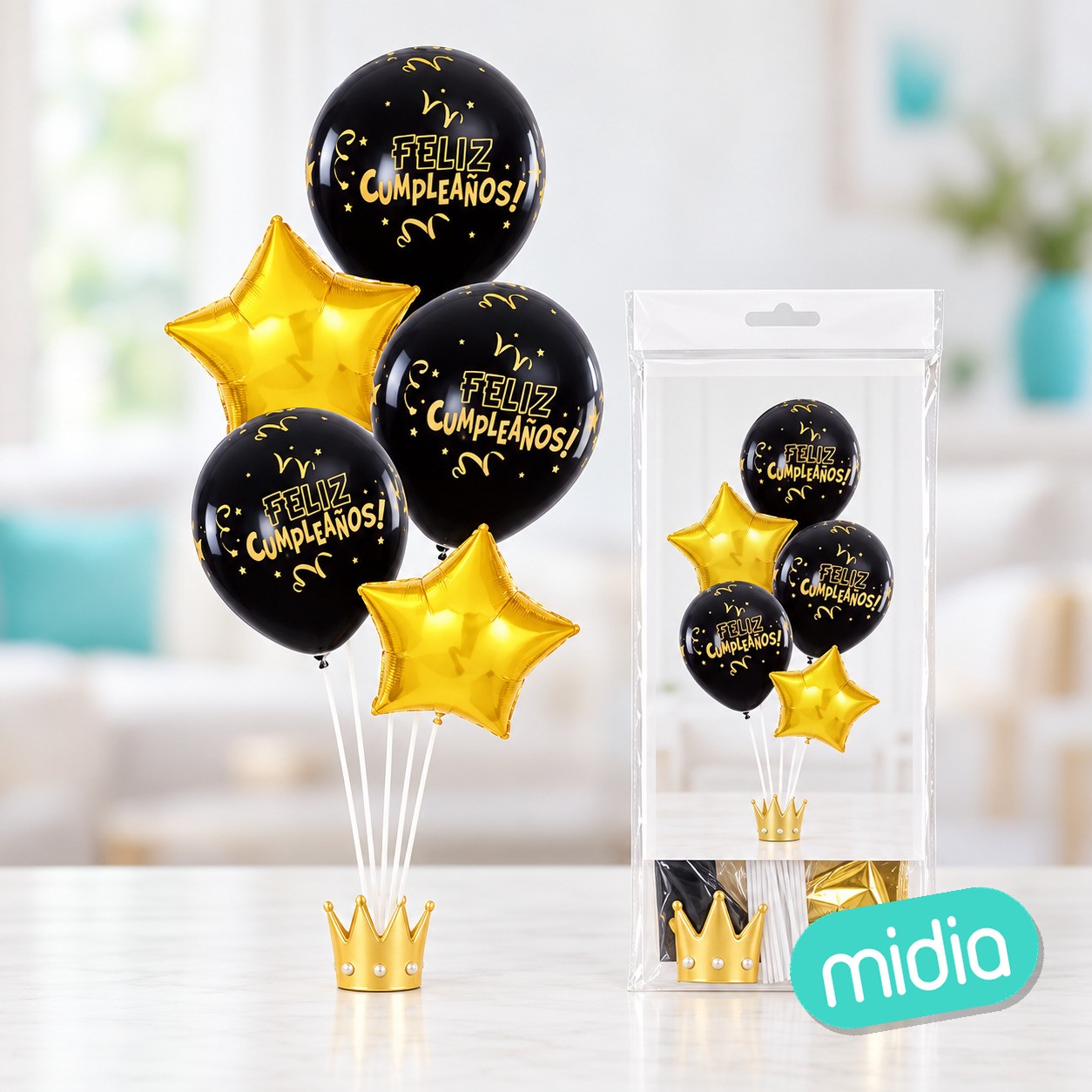 Set globo con soporte happy bday 7