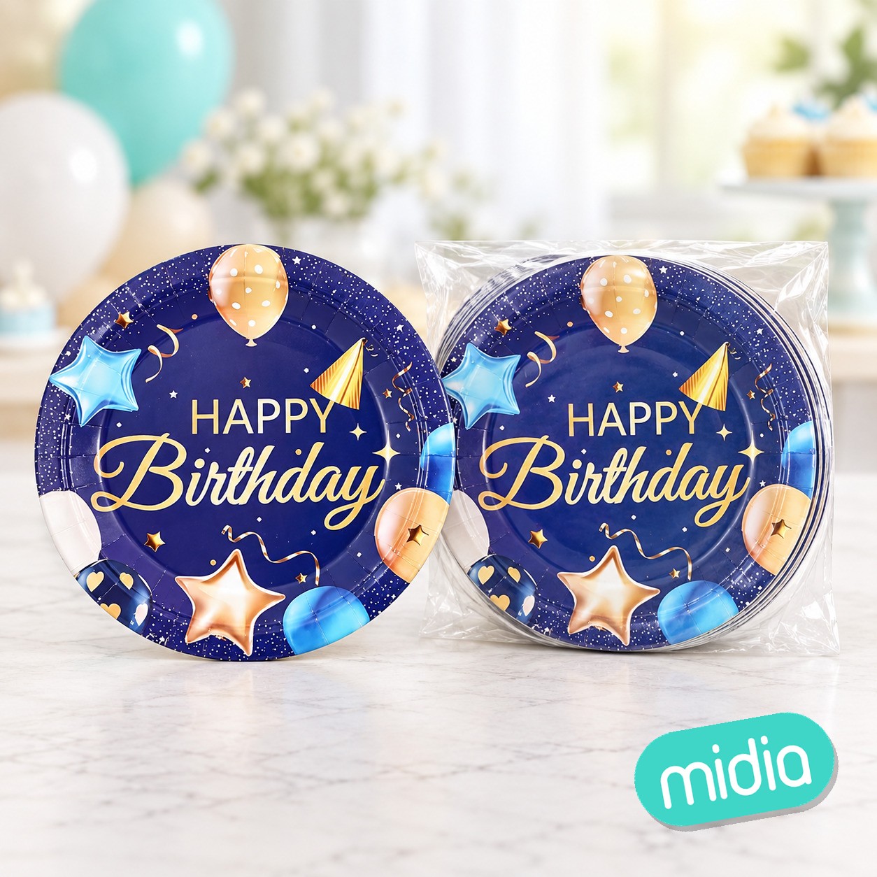 Plato 23cm happy bday globo 6pcs