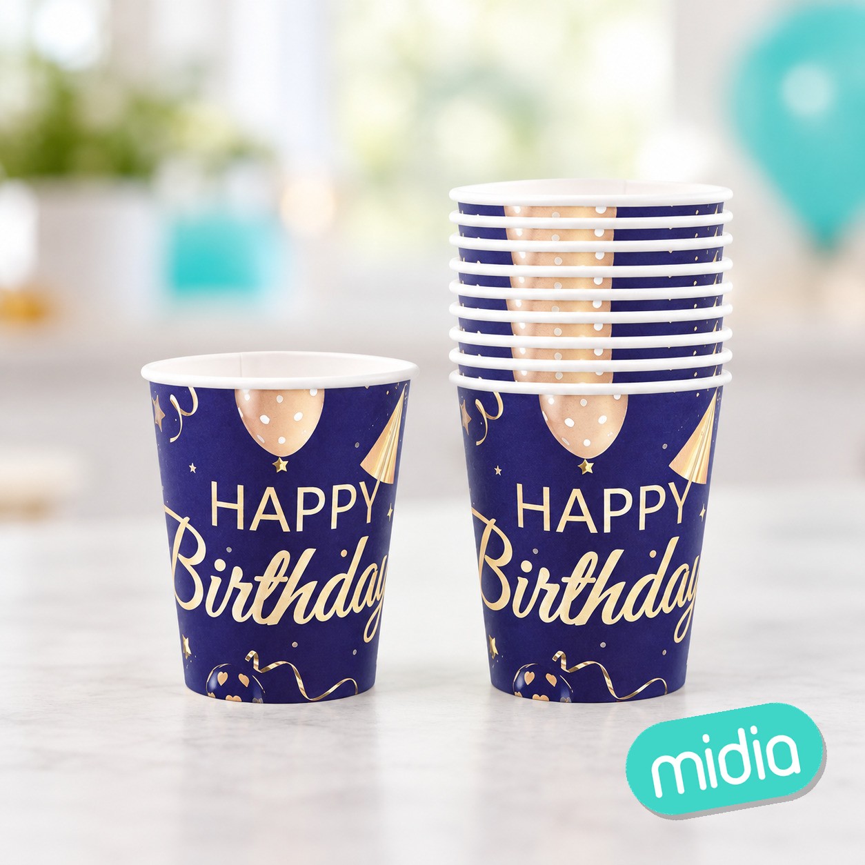 Vaso 90z/250ml happy bday globo 12pcs