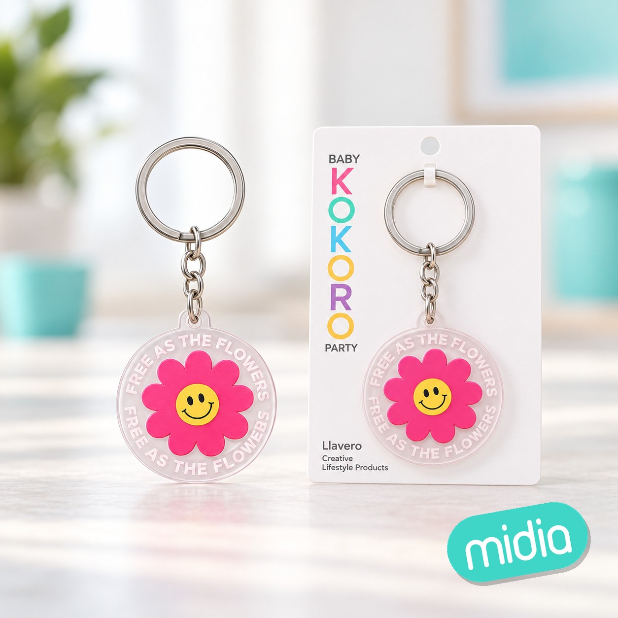 Llavero acrilico flor smiley surt