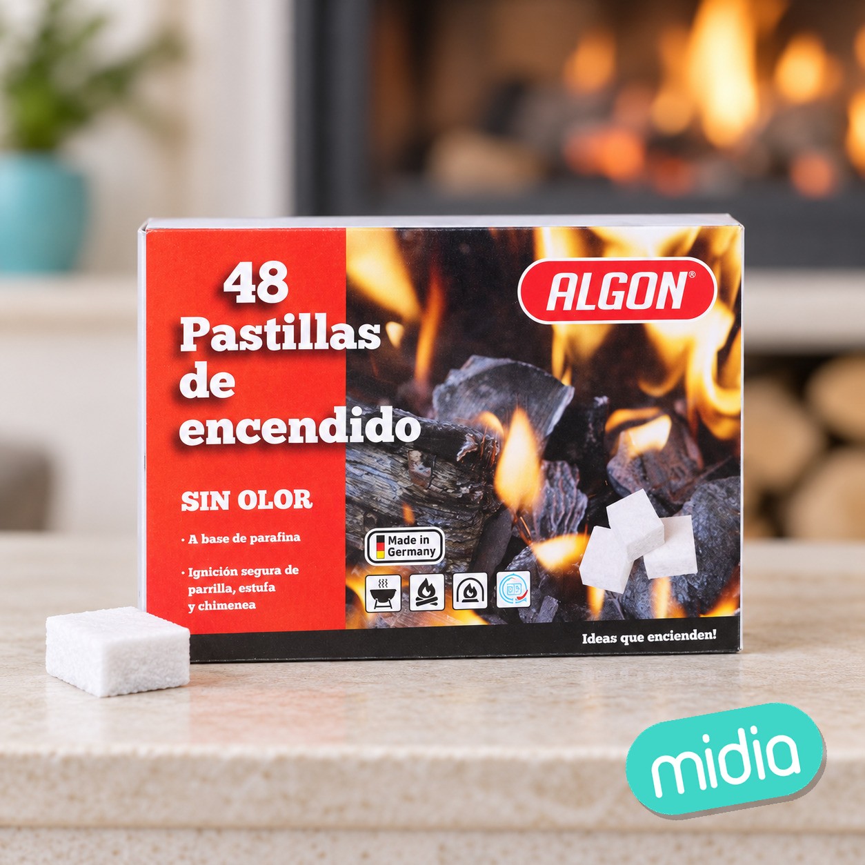Pastilla fuego parafina s/olor 48pc algo