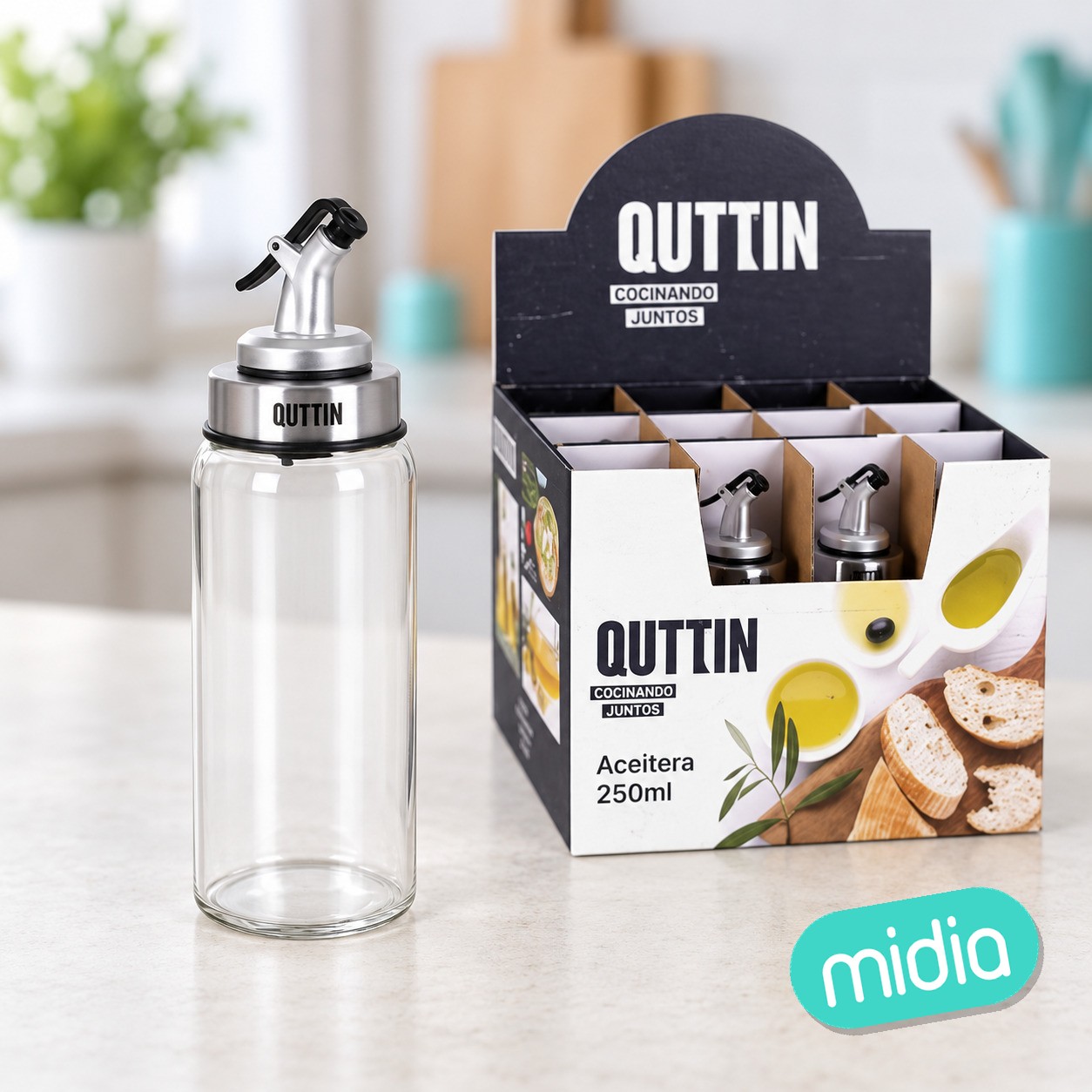 Aceitera vidrio 250ml c/tapon quttin