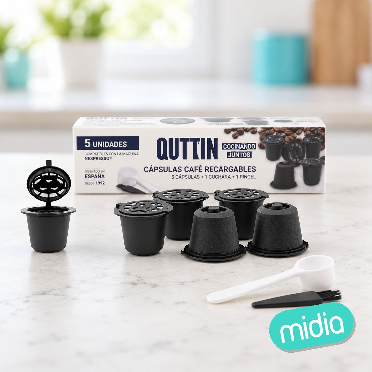 # -144- set-5 capsulas cafe c/accesorios quttin