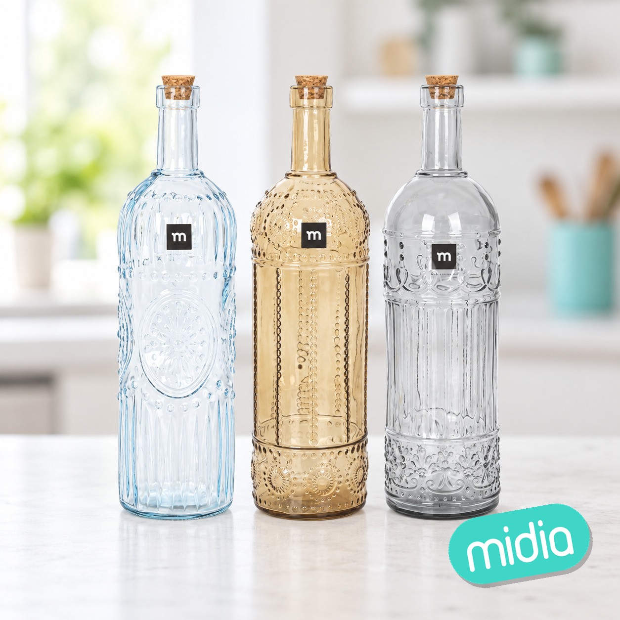 Botella vidri.pintad.t/corch 3-s 1l la mediterran