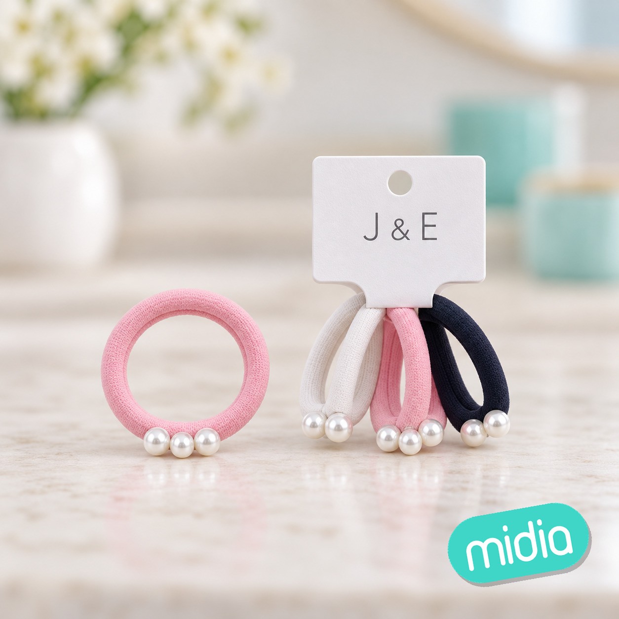 Coletero rosa/blanco con perlas 4pcs
