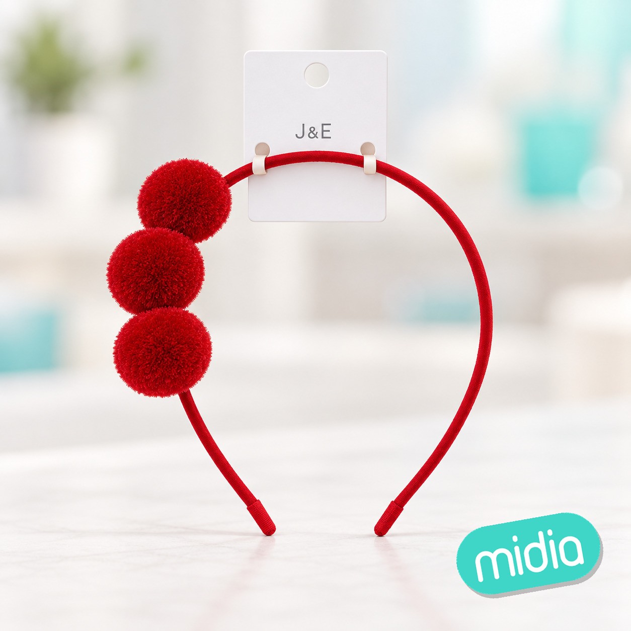 Diadema roja de pompón
