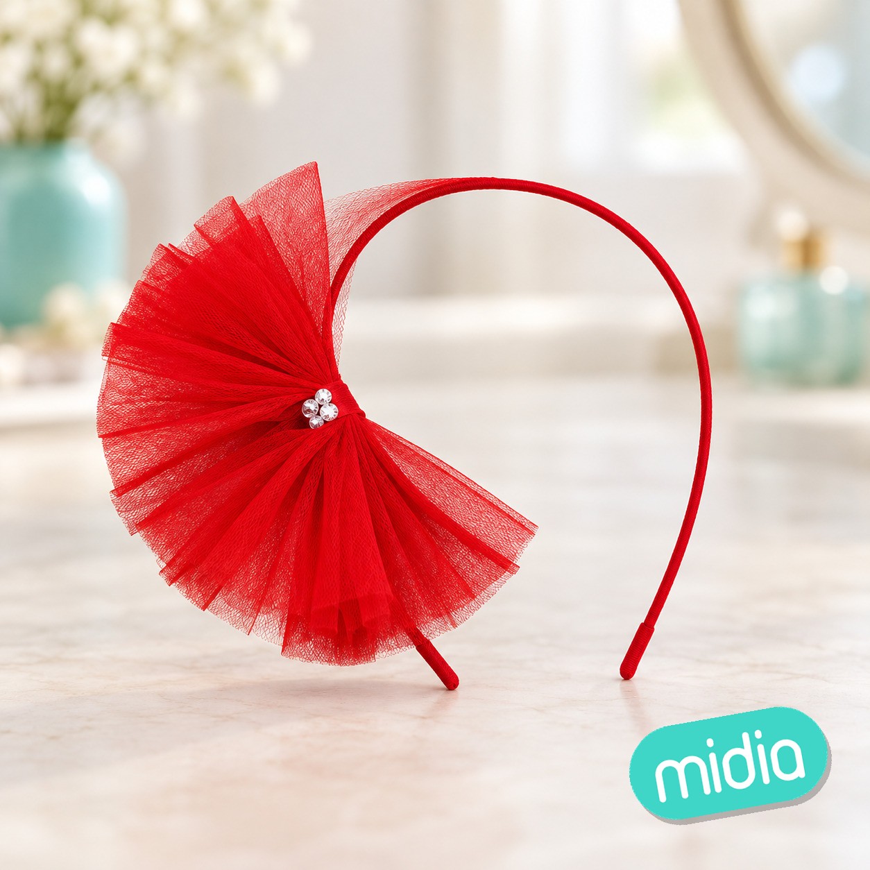 Diadema roja de flor