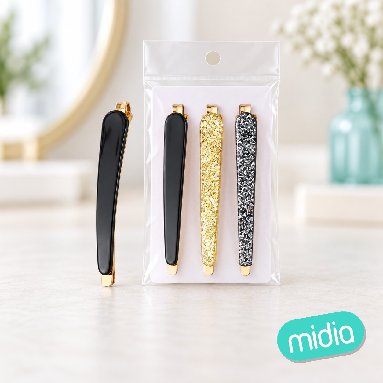 Pack 3 pinza de pelo con purpurina