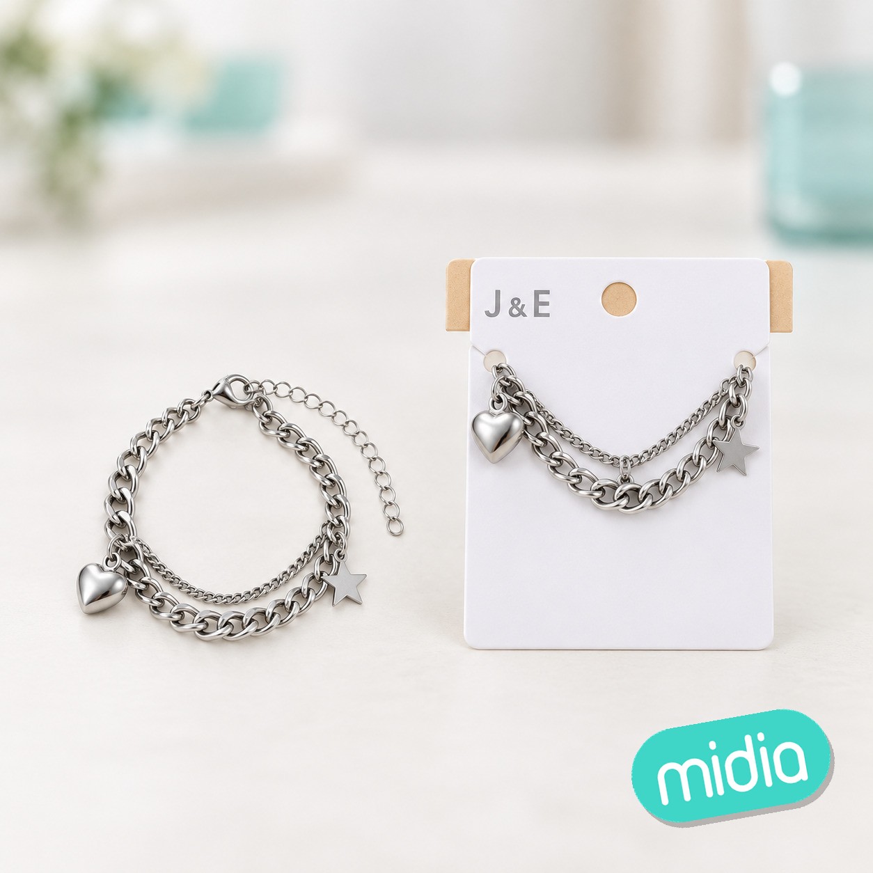 Pulsera acero de corazon y estrella