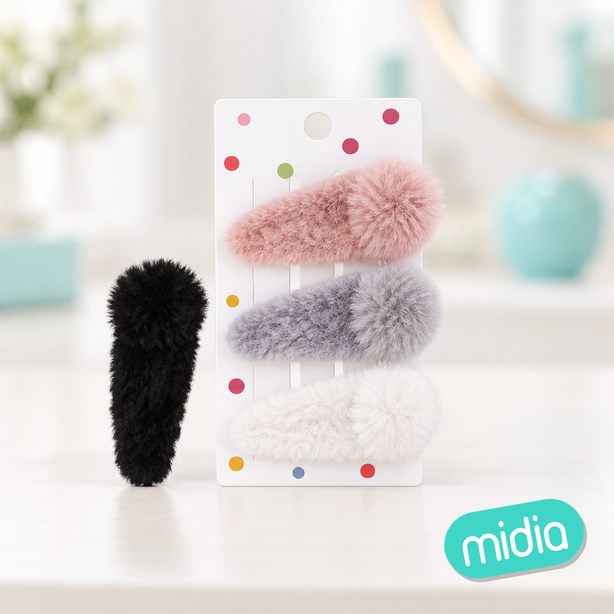 Pinza de pelo fuzzy con pompon