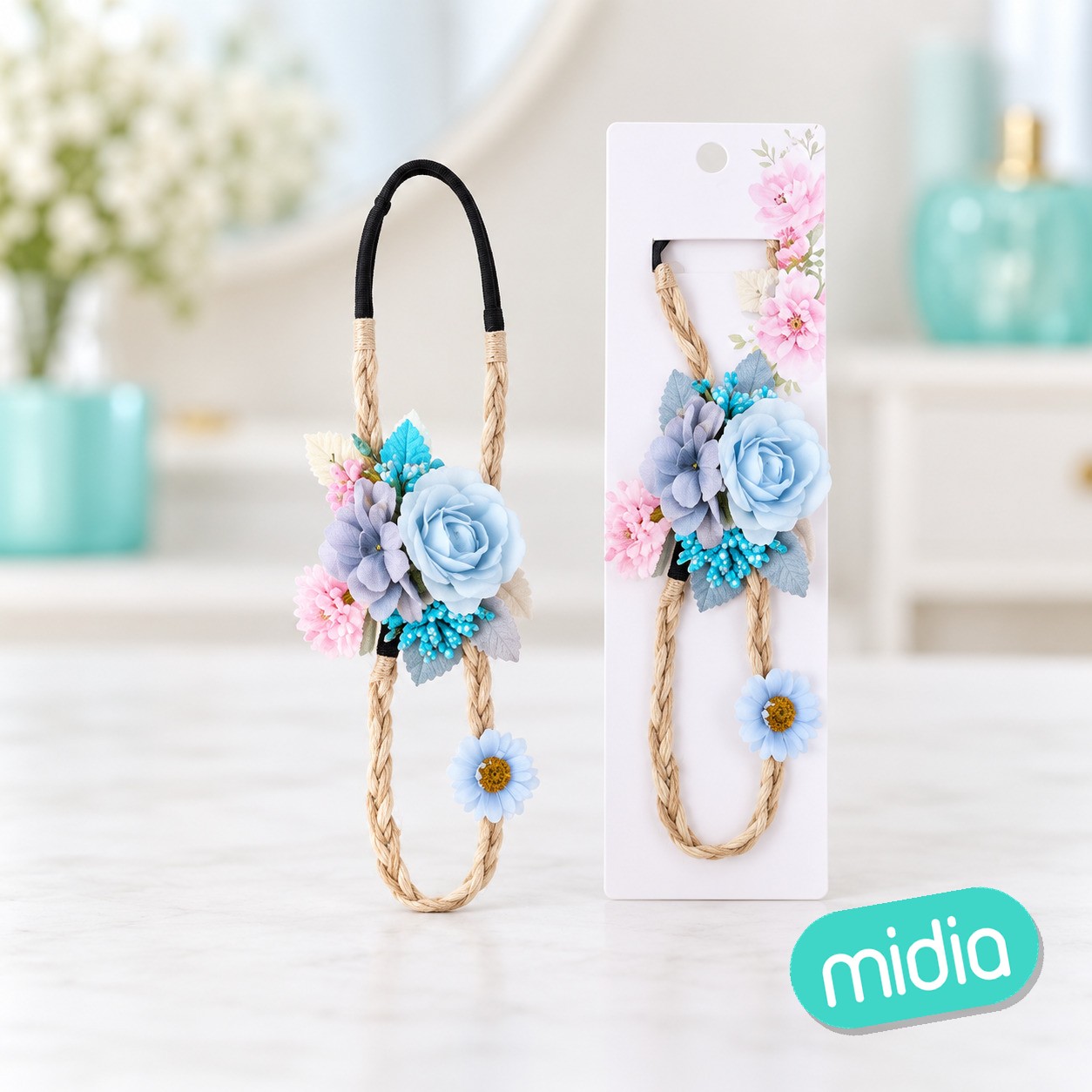 Corona de flores con elastico colores