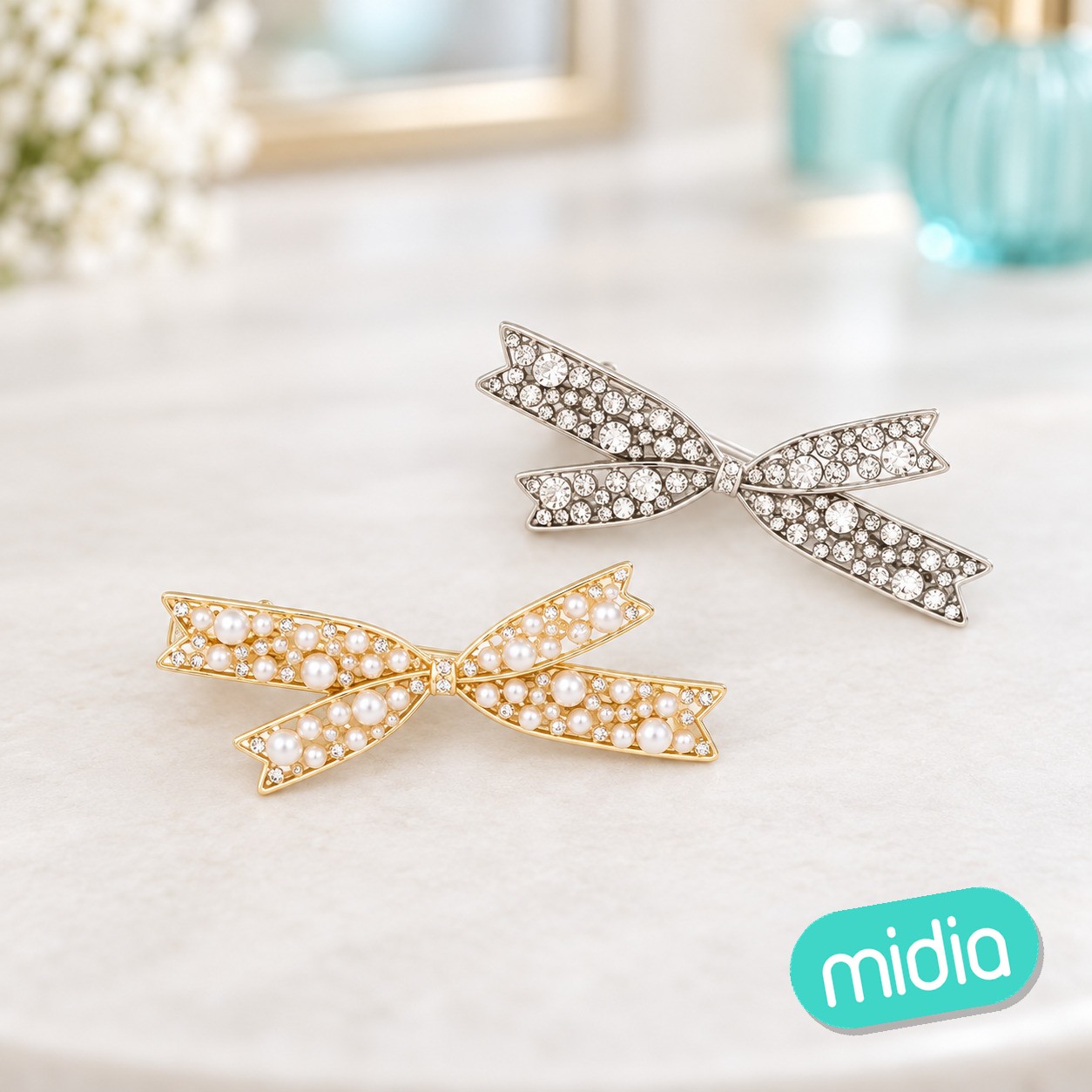 6.5cm pinza de pelo con diamantes forma lazo