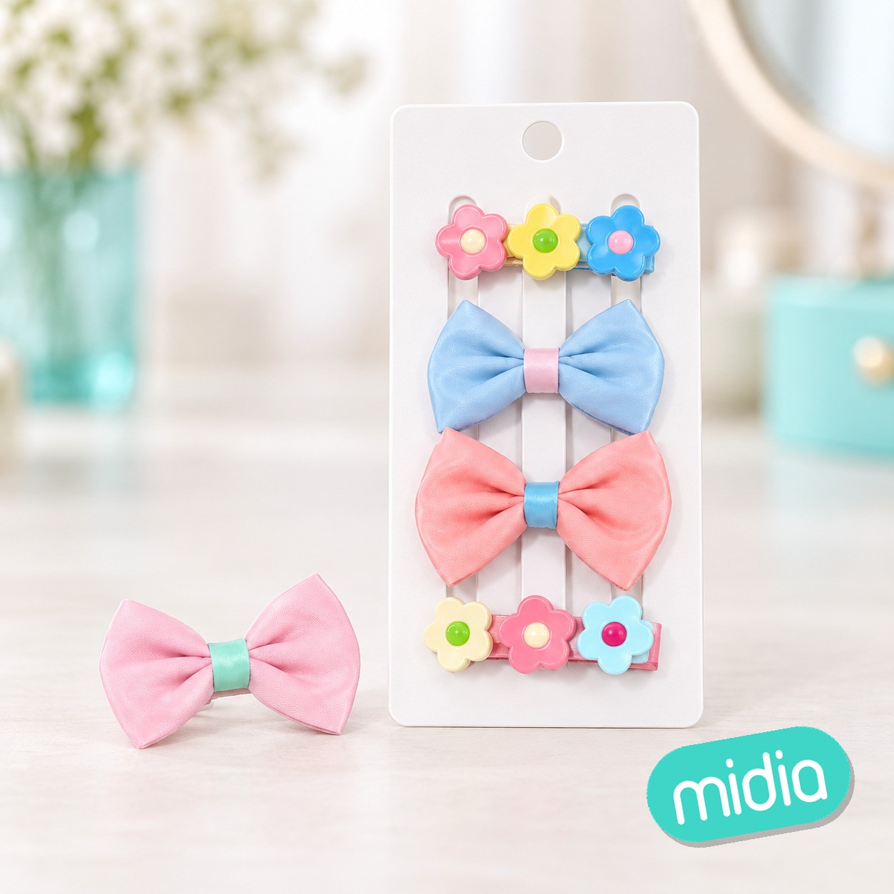 Pinza de pelo con lazo de piel y flores 2pcs