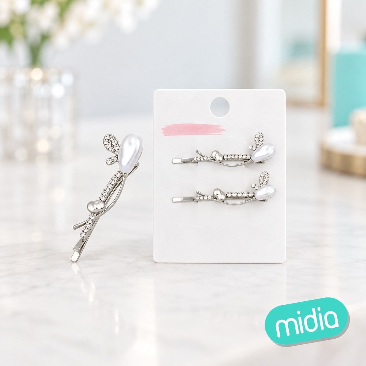 Set pinza de pelo oro perlas 2pcs