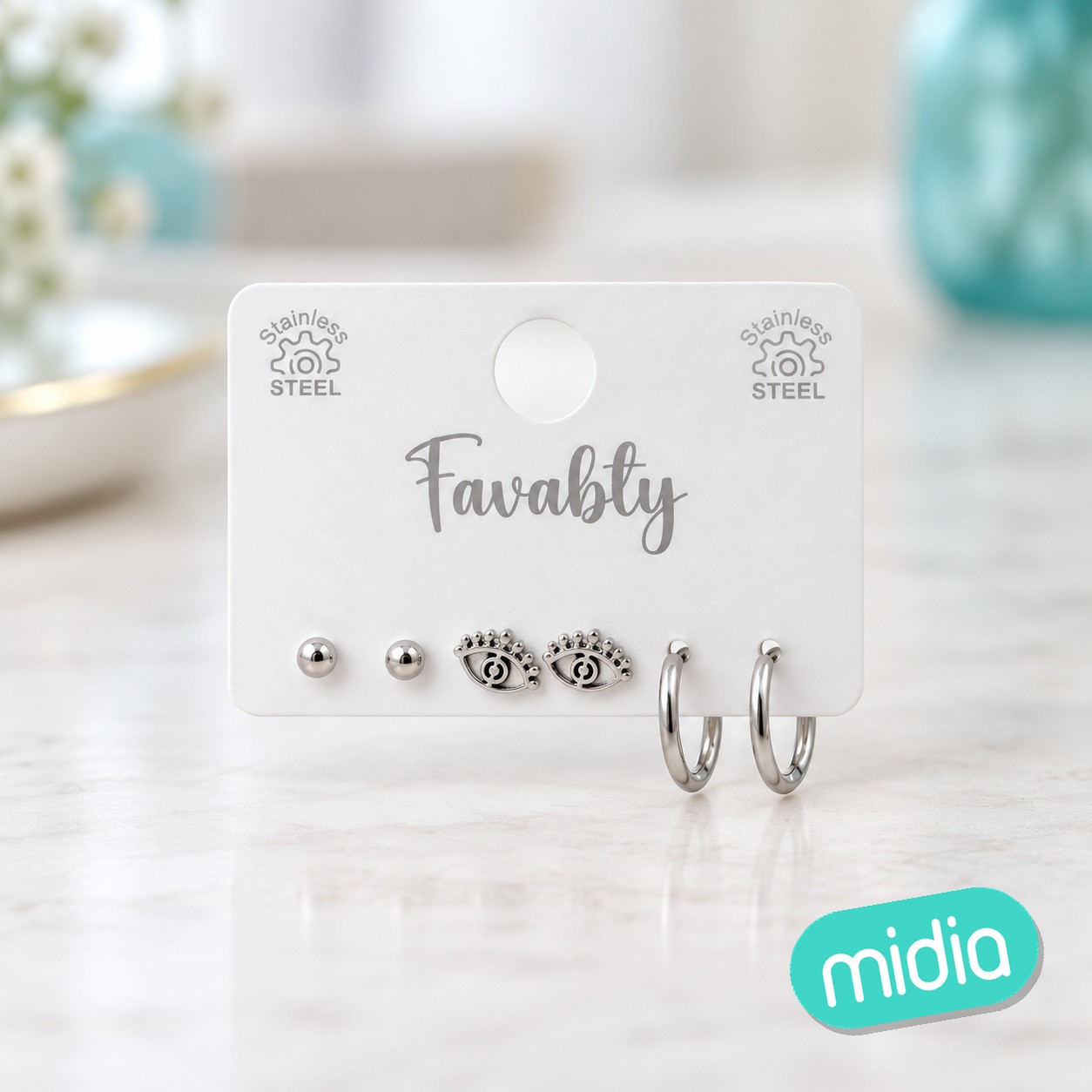 Set de pendientes aceros plata 3 pares