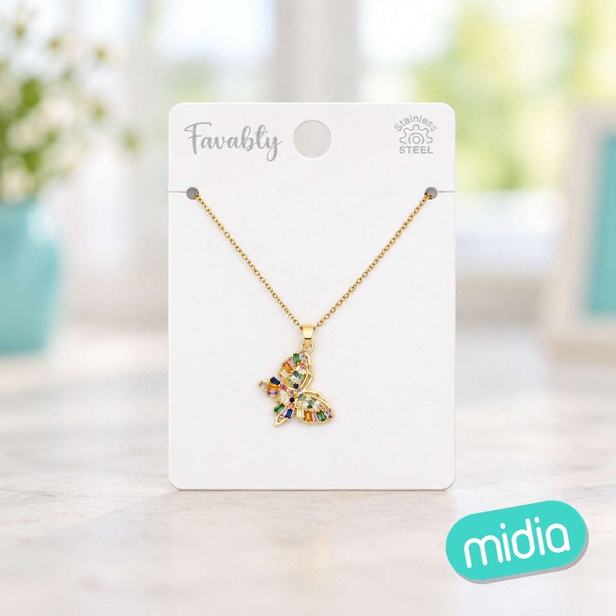 Collar aceros mariposa oro