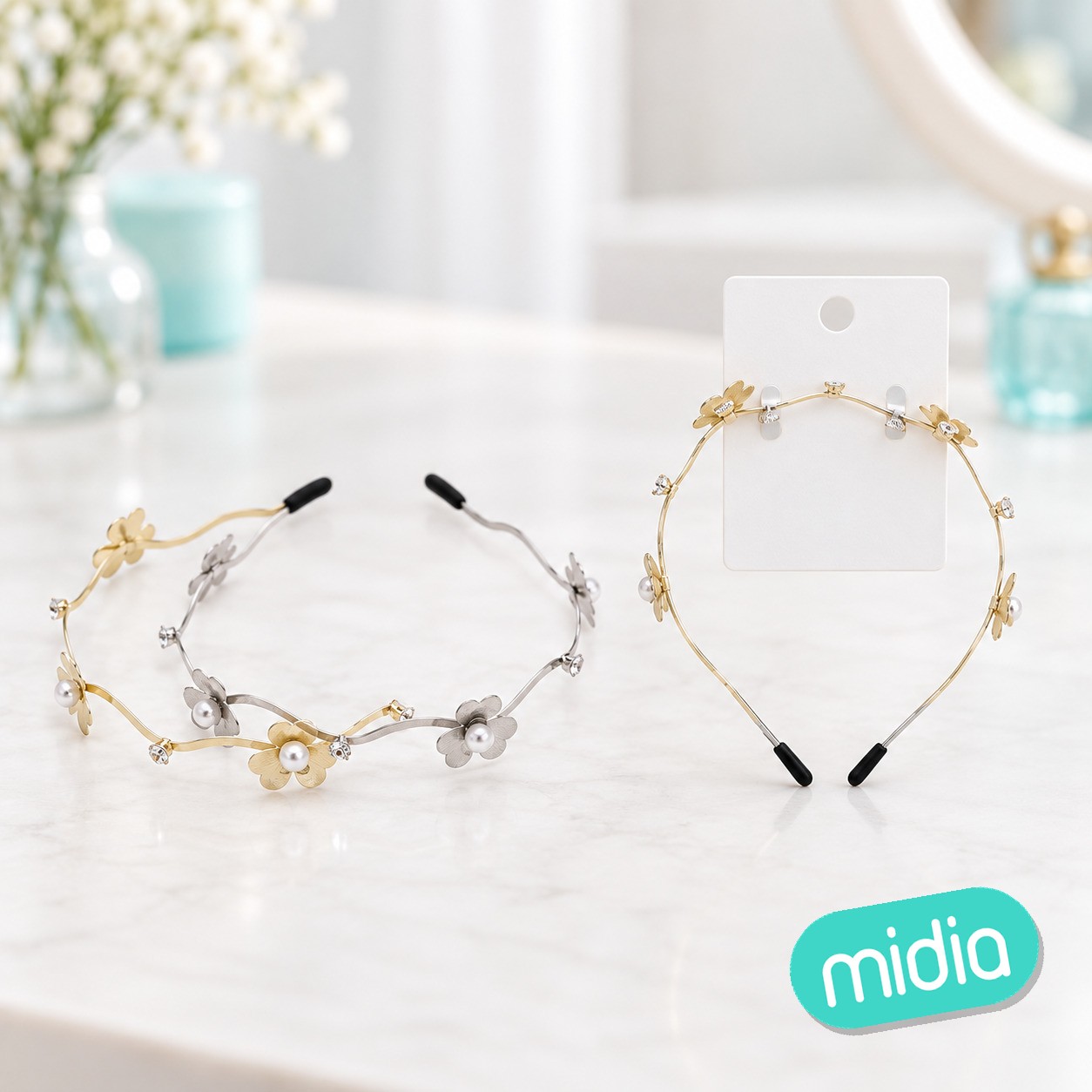 13cm diadema con perlas y flores