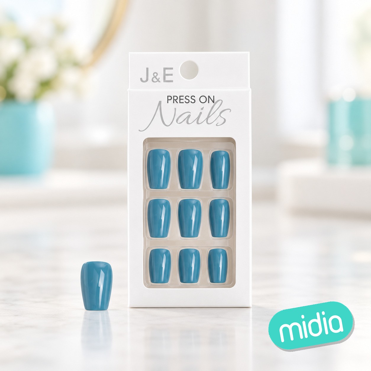 Unas postizas de color azul con adhesivo 12pcs