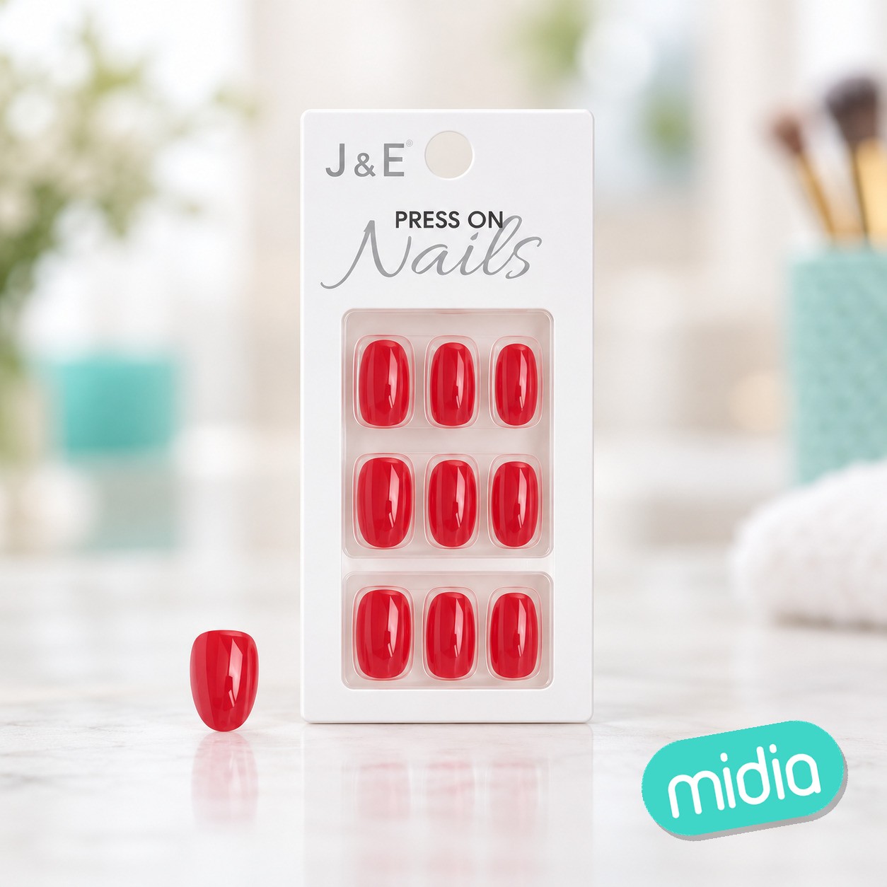 Unas postizas cortas rojo con adhesivo 12pcs
