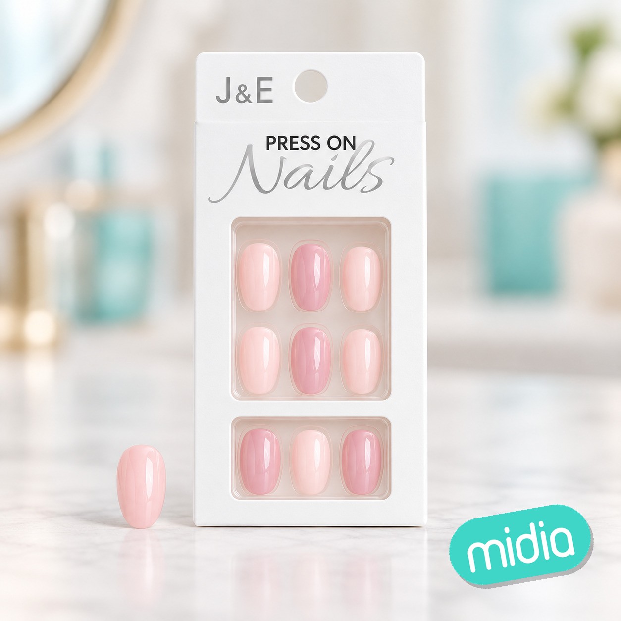 Unas postizas cortas rosa melocoton con adhesivo 12pcs