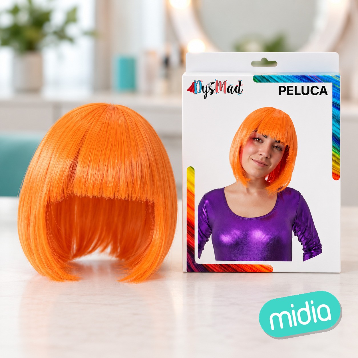 Peluca corto naranja